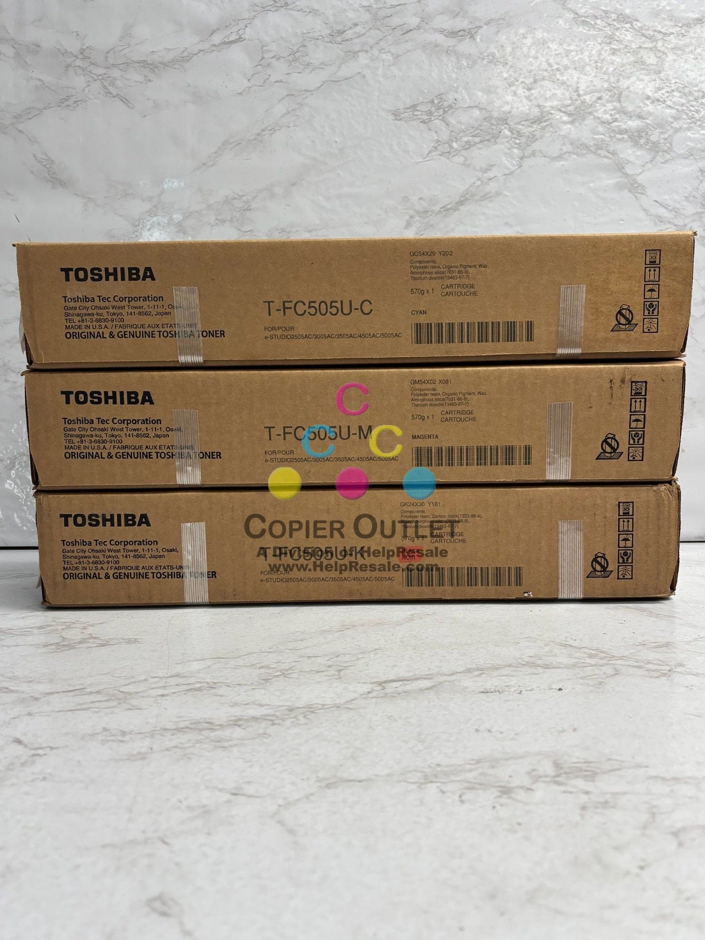 3 Genuine Toshiba e2505AC,3005AC Cyan, Mag & Black Toners T-FC505U