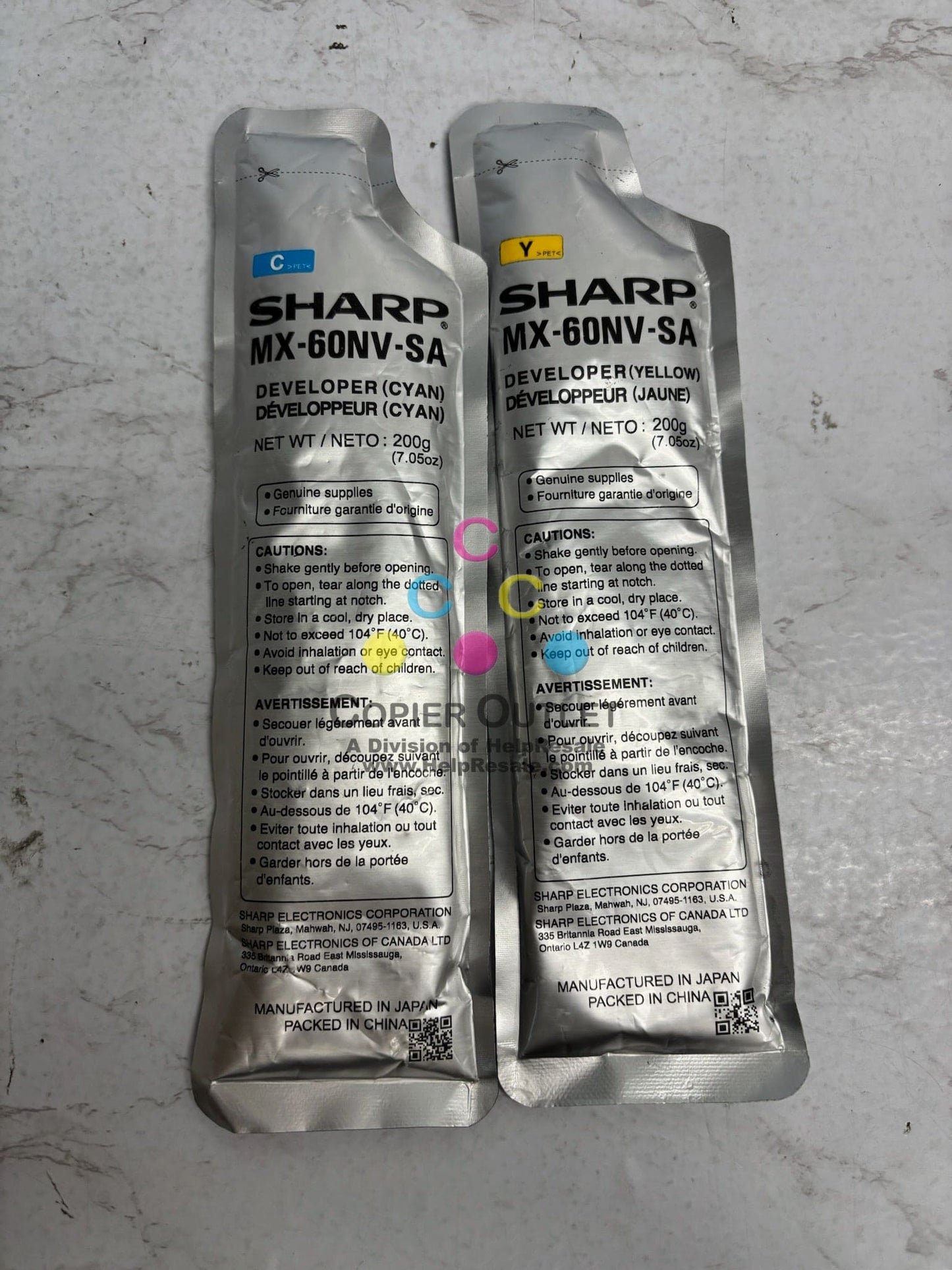 2 OEM Sharp MX-2630N,MX-2651,MX-3050N Cyan & Yellow Developers MX-60NV-SA