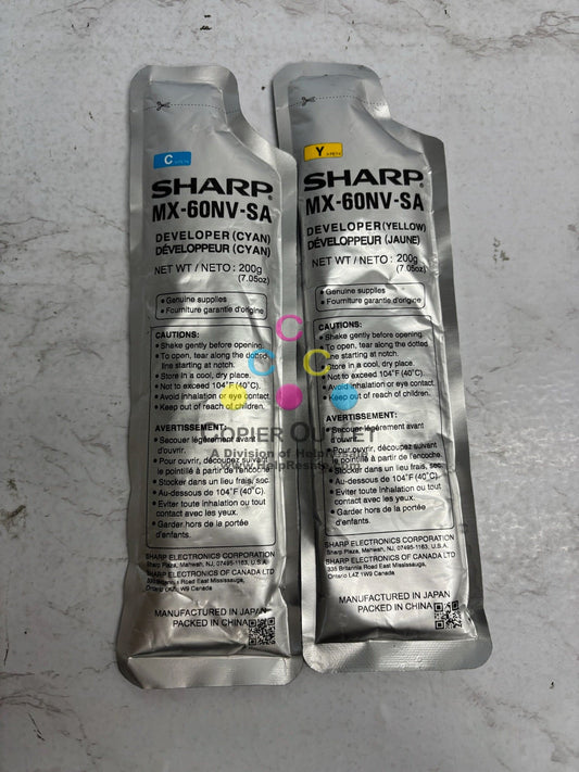 2 OEM Sharp MX-2630N,MX-2651,MX-3050N Cyan & Yellow Developers MX-60NV-SA