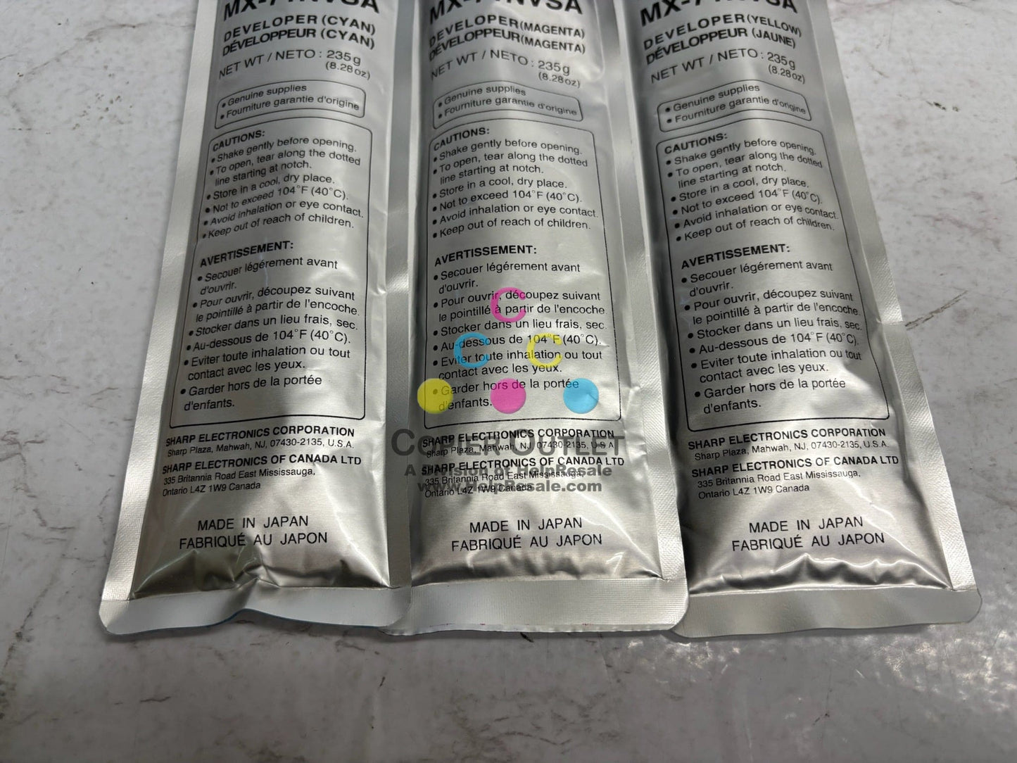 3 OEM Sharp MX-6201, MX-6201N, MX-7001N CMY Developers MX-71NVSA / MX71NVSA