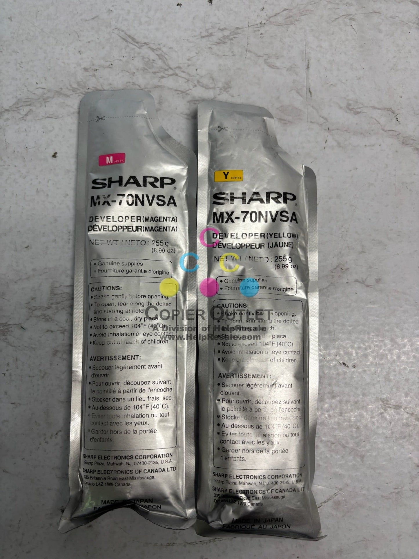 2 New OEM Sharp MX-5500N,MX-6200N Magenta & Yellow Developers MX-70NVSA