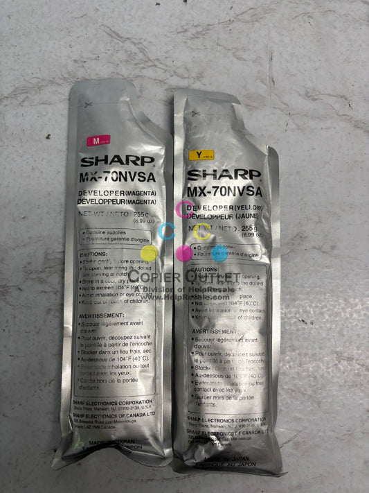 2 New OEM Sharp MX-5500N,MX-6200N Magenta & Yellow Developers MX-70NVSA
