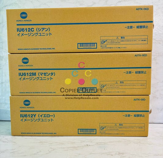 3 Genuine Konica BH C452 C552 C652 Cyan, Magenta & Yellow Imaging Unit IU612 CMY