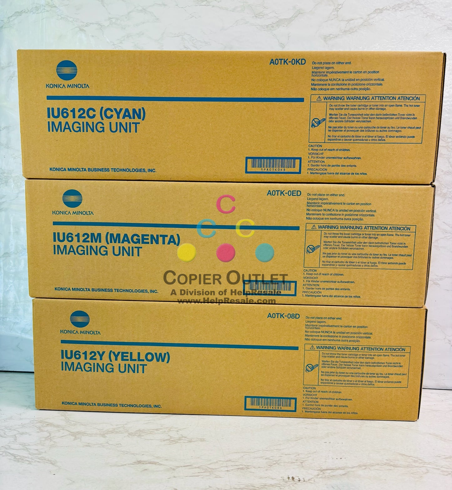3 Genuine Konica BH C452 C552 C652 Cyan, Magenta & Yellow Imaging Unit IU612 CMY