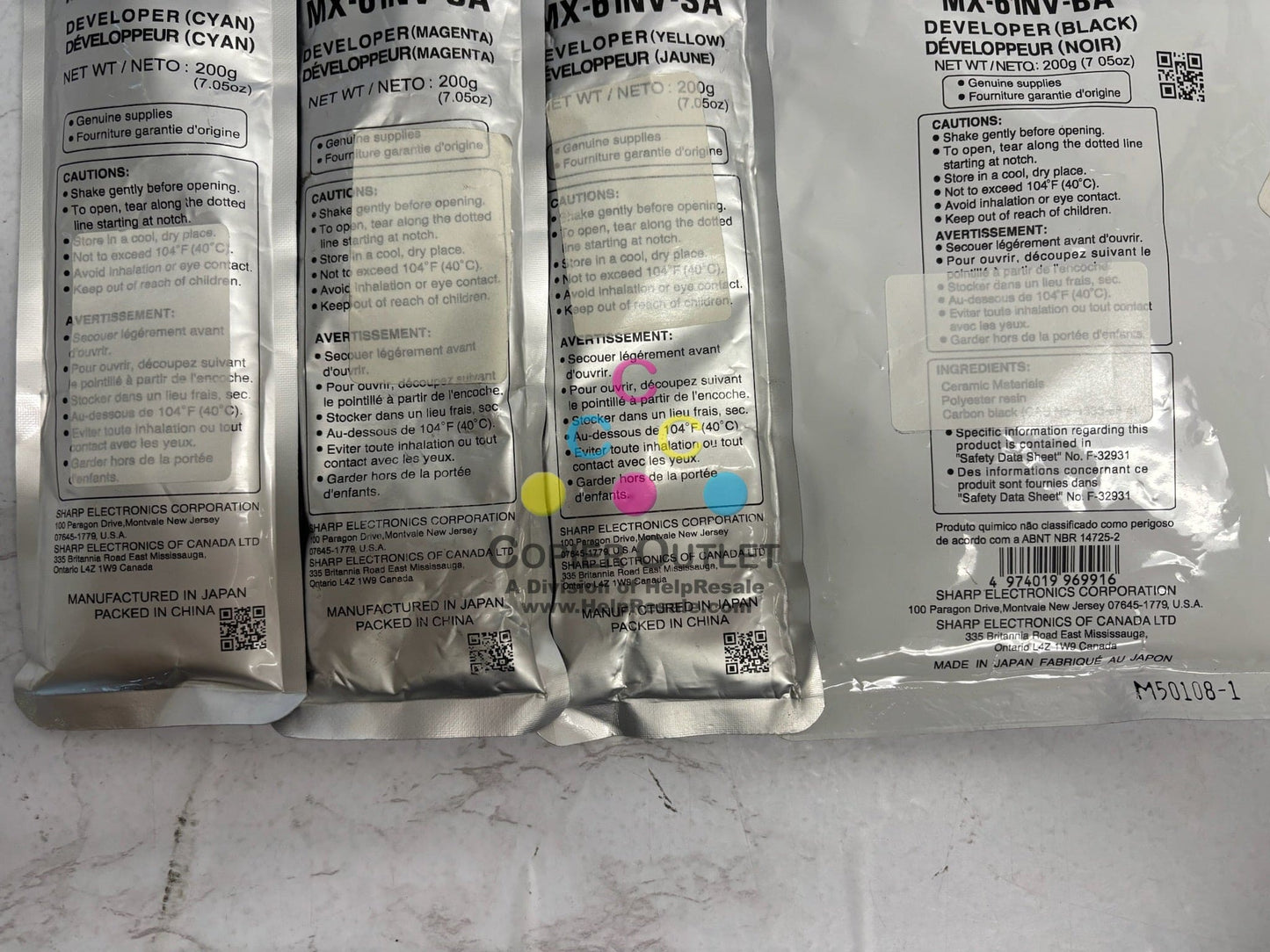 4 New OEM Sharp MX-2630N,MX-2651 CMYK Developers MX-61NV-BA / MX-61NV-SA
