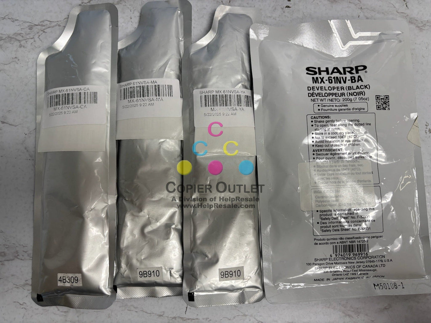 4 New OEM Sharp MX-2630N,MX-2651 CMYK Developers MX-61NV-BA / MX-61NV-SA