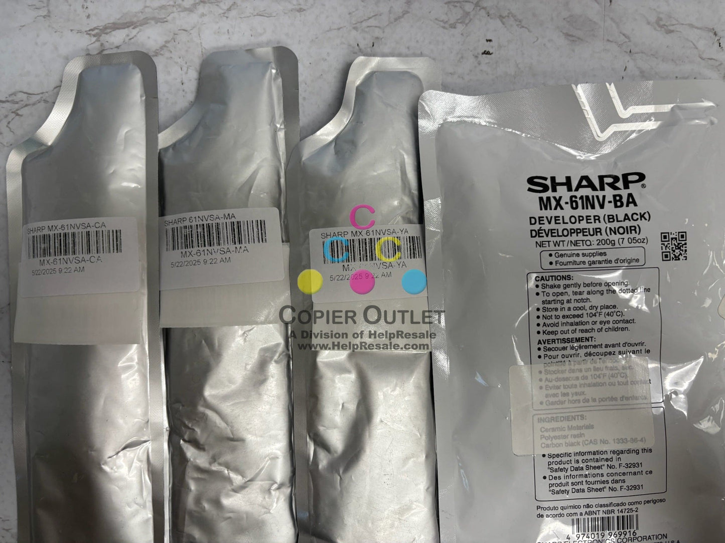 4 New OEM Sharp MX-2630N,MX-2651 CMYK Developers MX-61NV-BA / MX-61NV-SA