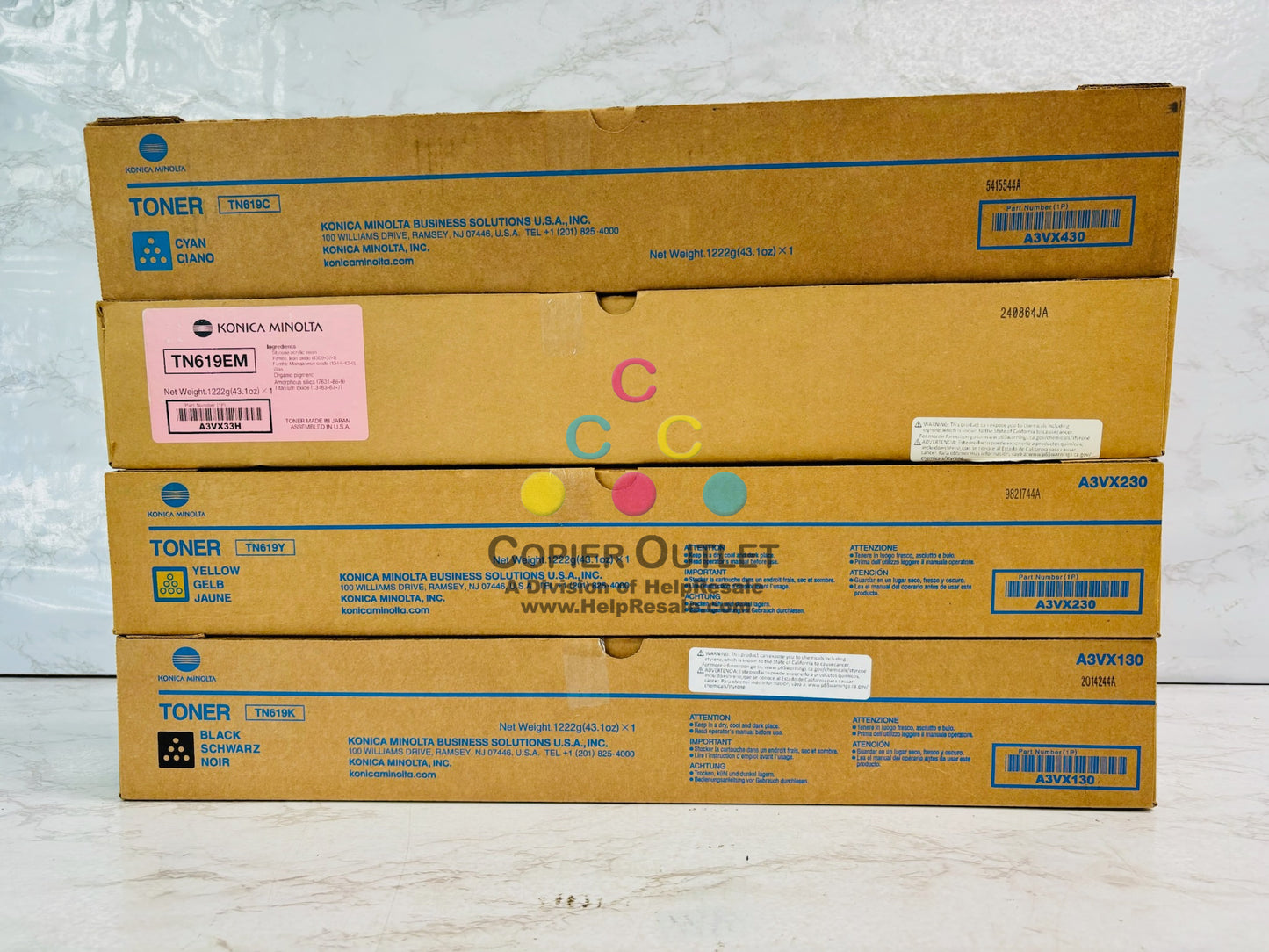 4 Genuine Konica AccurioPress C2060, C2070 Cyan, Magenta, Yellow & Black TN619 CMYK