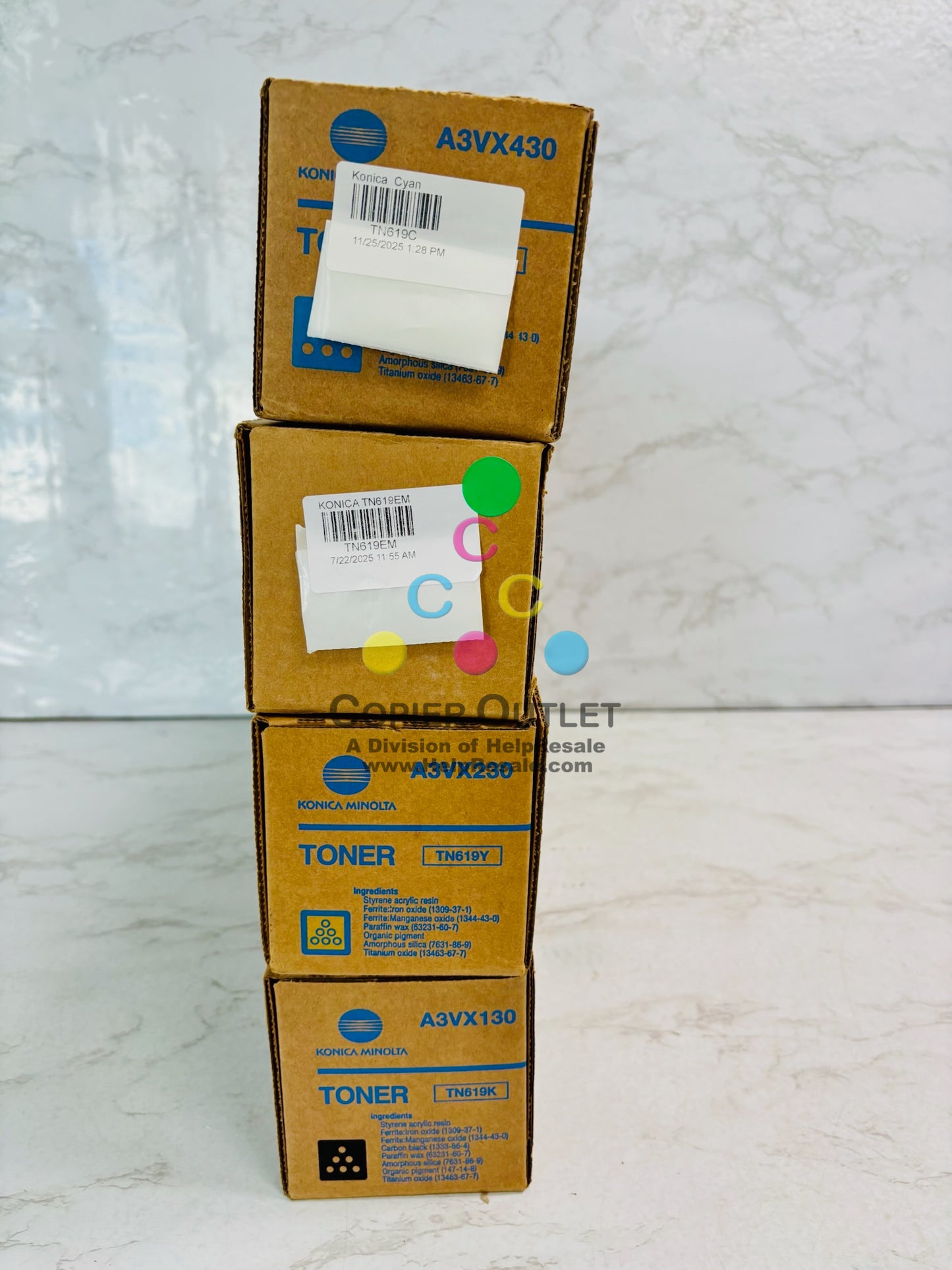 4 Genuine Konica AccurioPress C2060, C2070 Cyan, Magenta, Yellow & Black TN619 CMYK