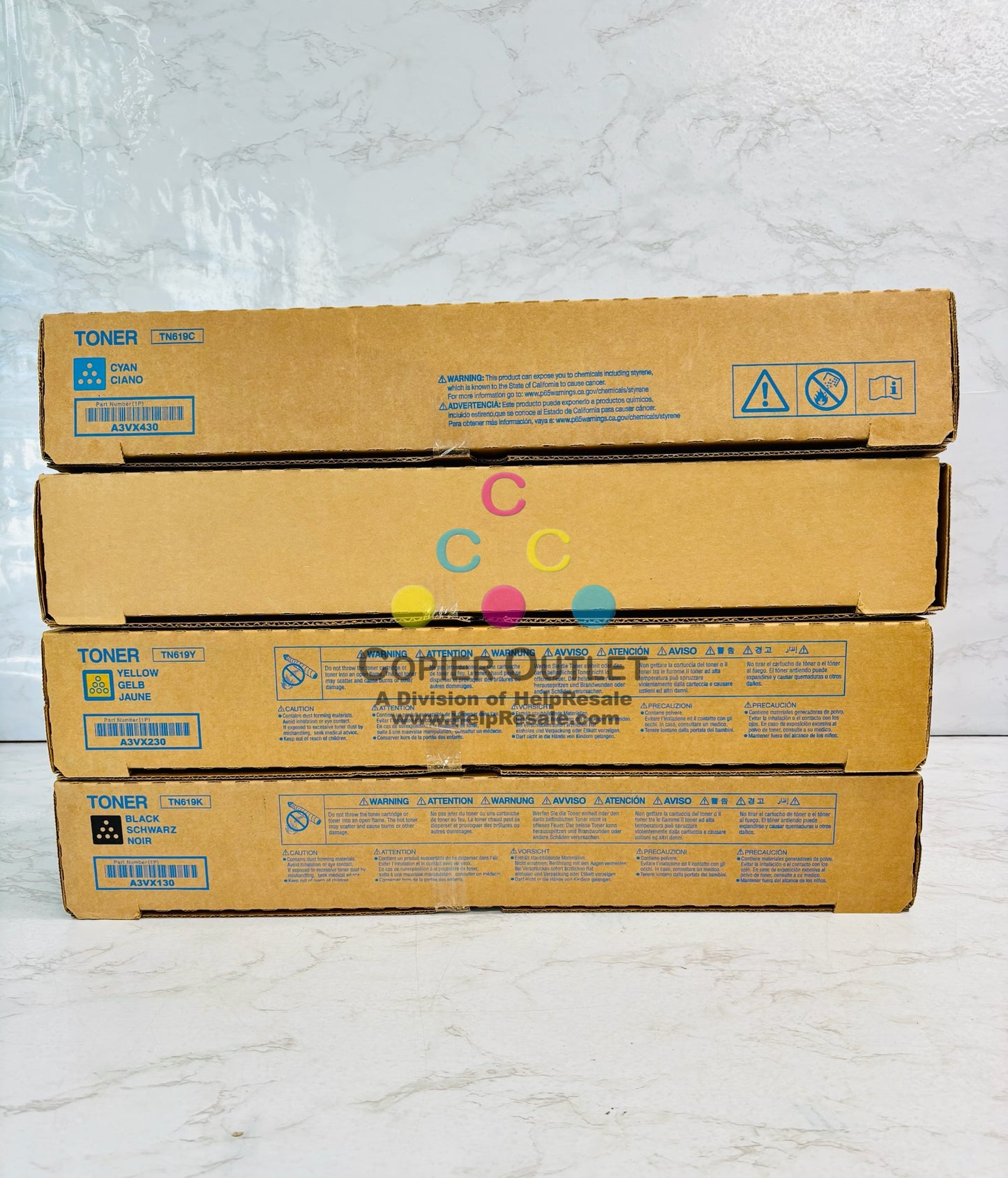 4 Genuine Konica AccurioPress C2060, C2070 Cyan, Magenta, Yellow & Black TN619 CMYK