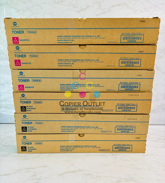 6 Genuine Konica Minolta BH C250i,C251i,C300i Magenta & Black Toner TN328LM, TN328AK