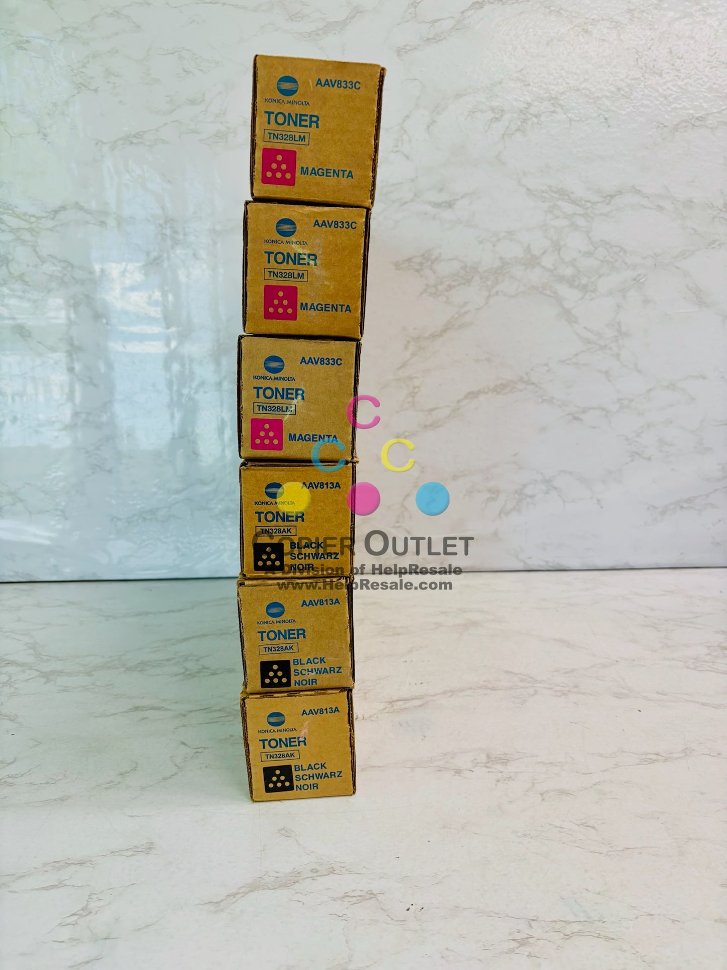 6 Genuine Konica Minolta BH C250i,C251i,C300i Magenta & Black Toner TN328LM, TN328AK