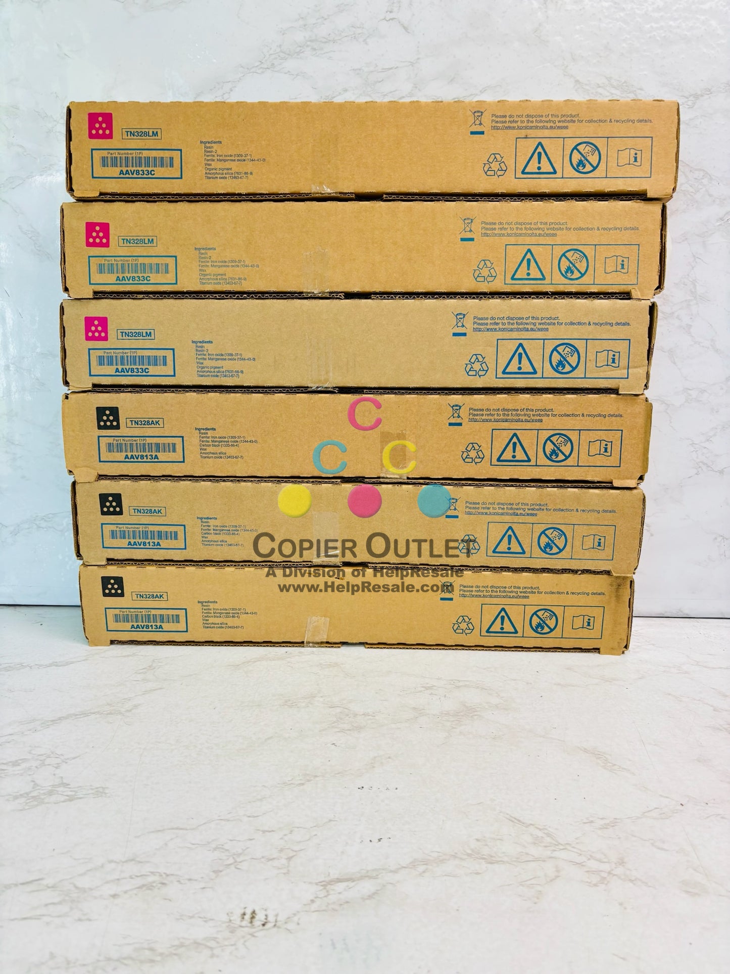 6 Genuine Konica Minolta BH C250i,C251i,C300i Magenta & Black Toner TN328LM, TN328AK