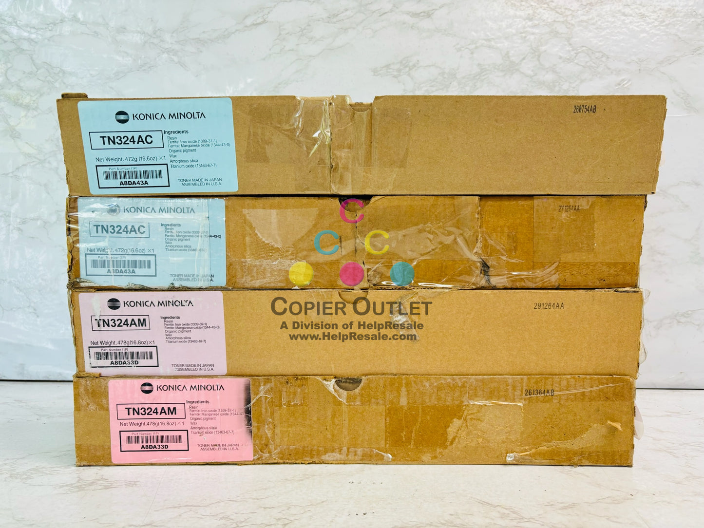 4 Genuine Konica C258 C308 Cyan & Magenta Toner TN324AC,TN324AM CCMM (Bad Box)