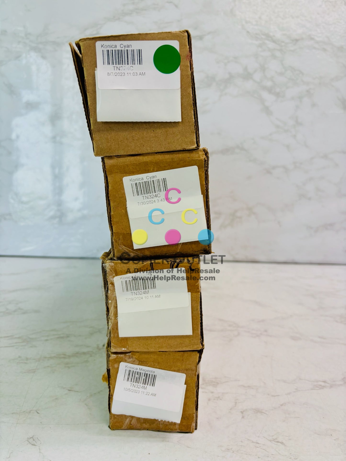 4 Genuine Konica C258 C308 Cyan & Magenta Toner TN324AC,TN324AM CCMM (Bad Box)