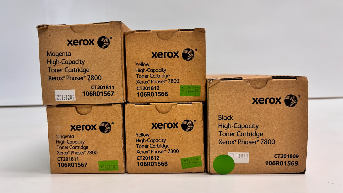 5 Genuine Xerox Phaser 7800,7800GX MMYYK High Capacity Toner 106R01567,68,69