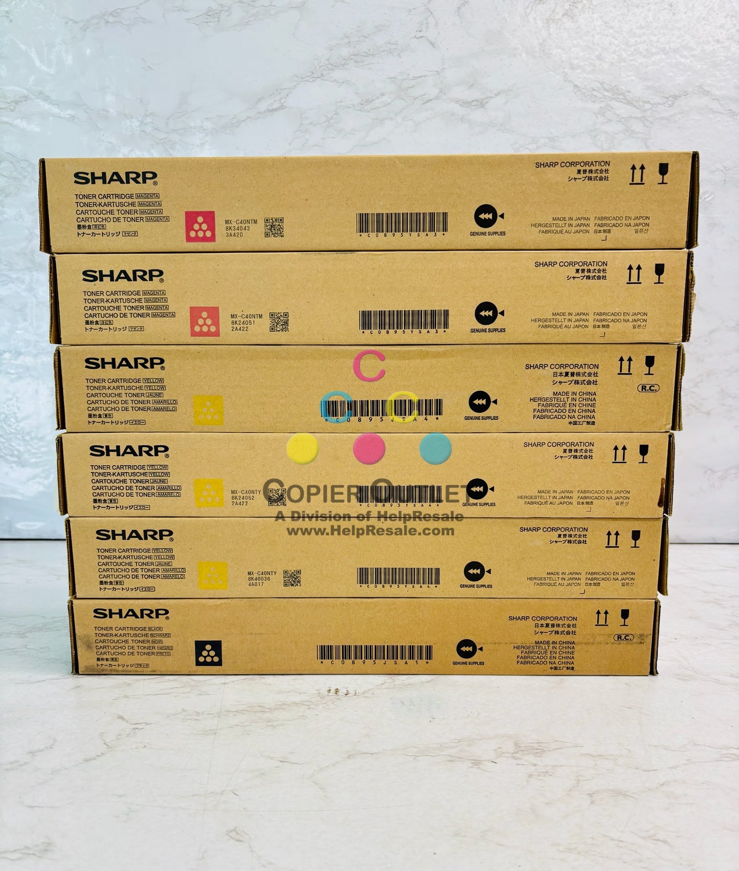 6 Genuine Sharp MX-C311, MX-C312 Magenta, Yellow, & Black Toner MX-C40NT MMYYYK