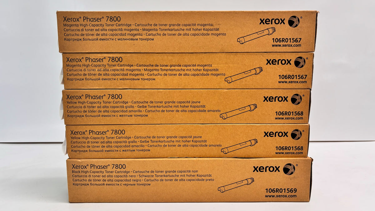 5 Genuine Xerox Phaser 7800,7800GX MMYYK High Capacity Toner 106R01567,68,69