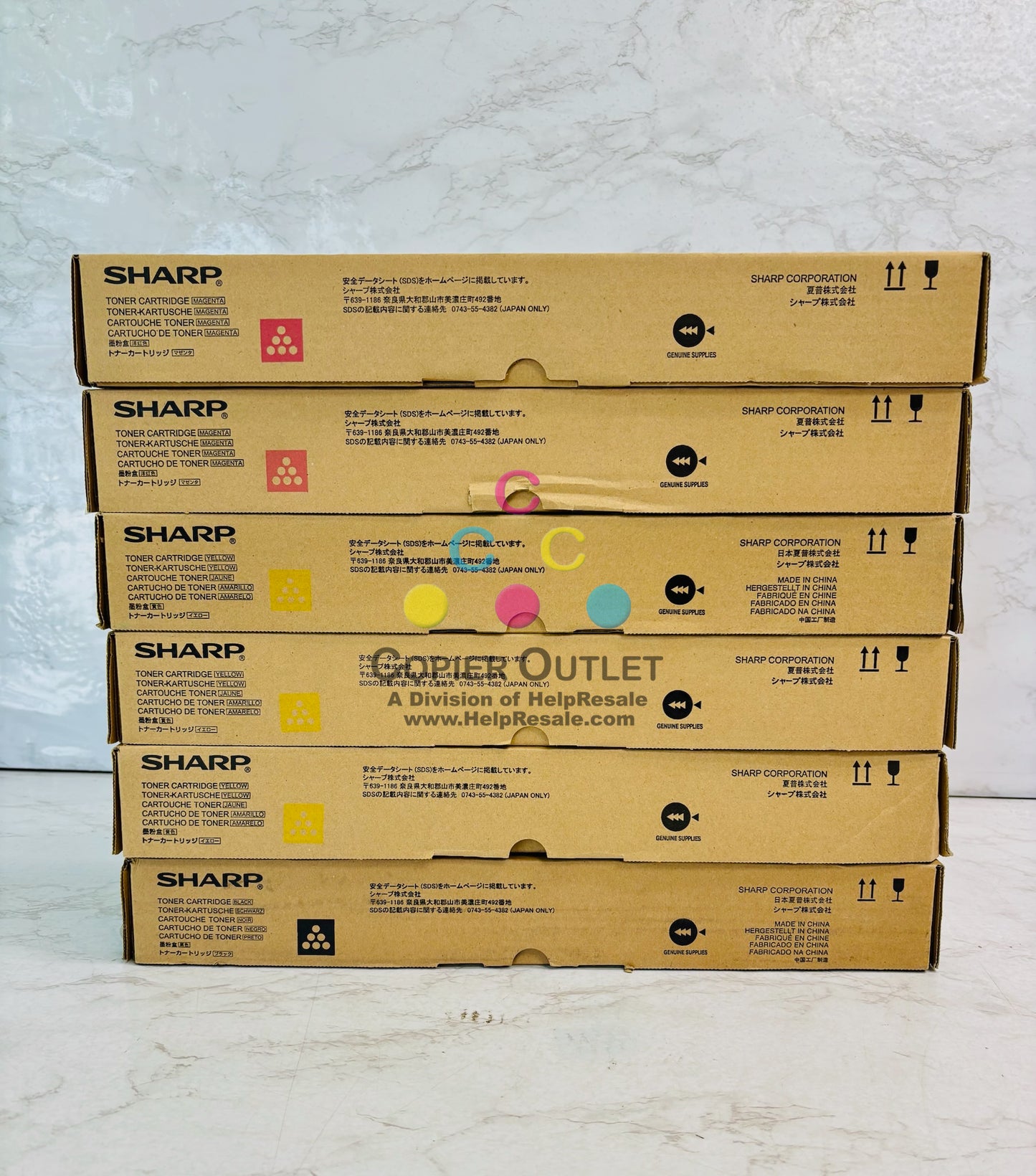 6 Genuine Sharp MX-C311, MX-C312 Magenta, Yellow, & Black Toner MX-C40NT MMYYYK