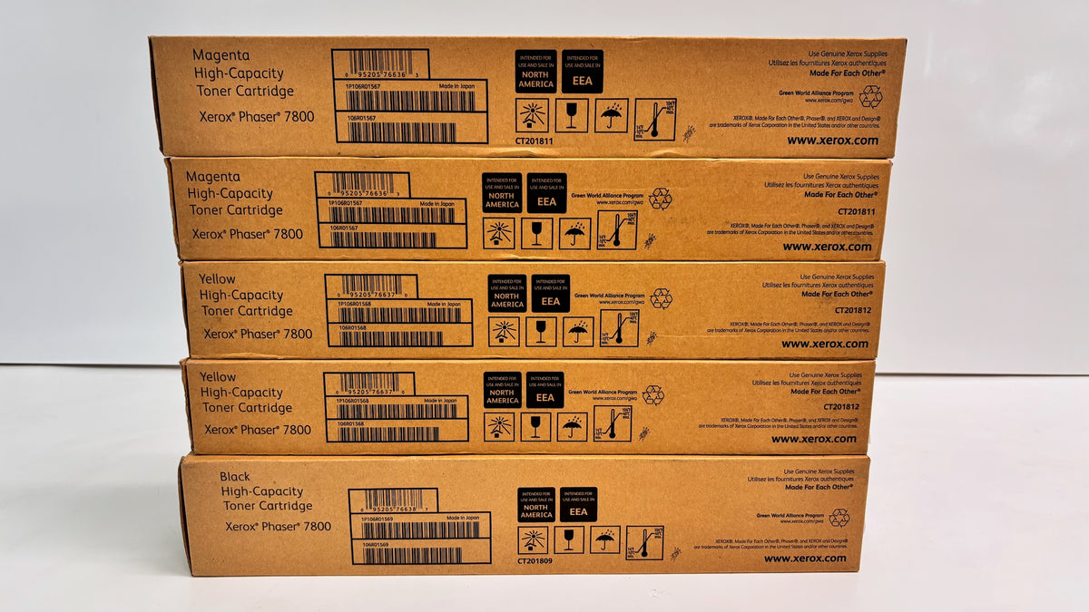 5 Genuine Xerox Phaser 7800,7800GX MMYYK High Capacity Toner 106R01567,68,69