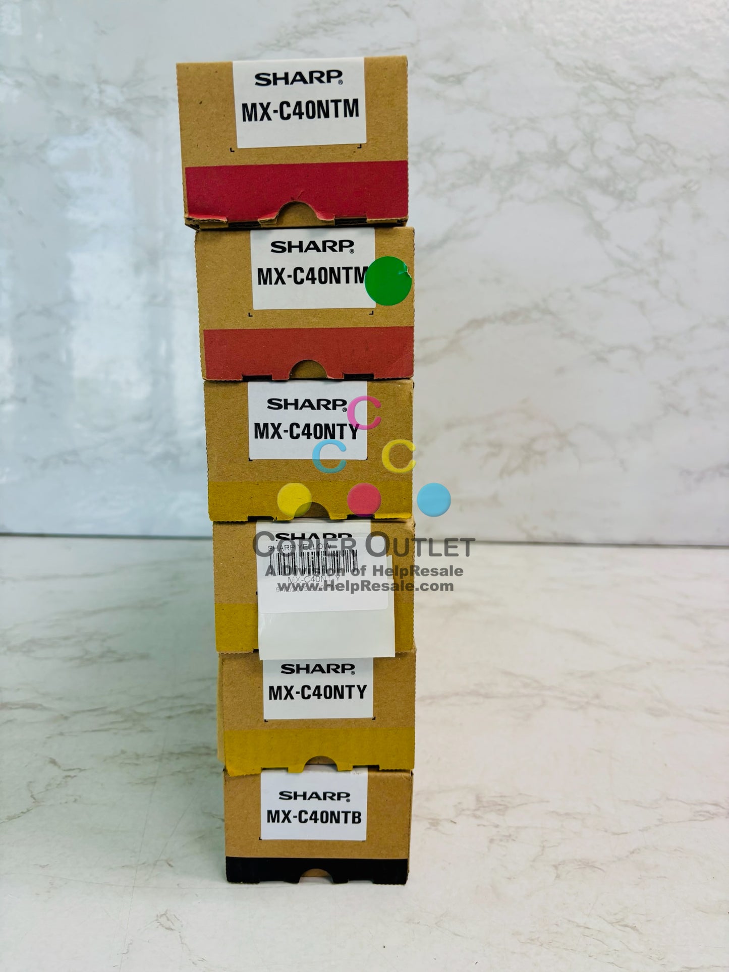 6 Genuine Sharp MX-C311, MX-C312 Magenta, Yellow, & Black Toner MX-C40NT MMYYYK