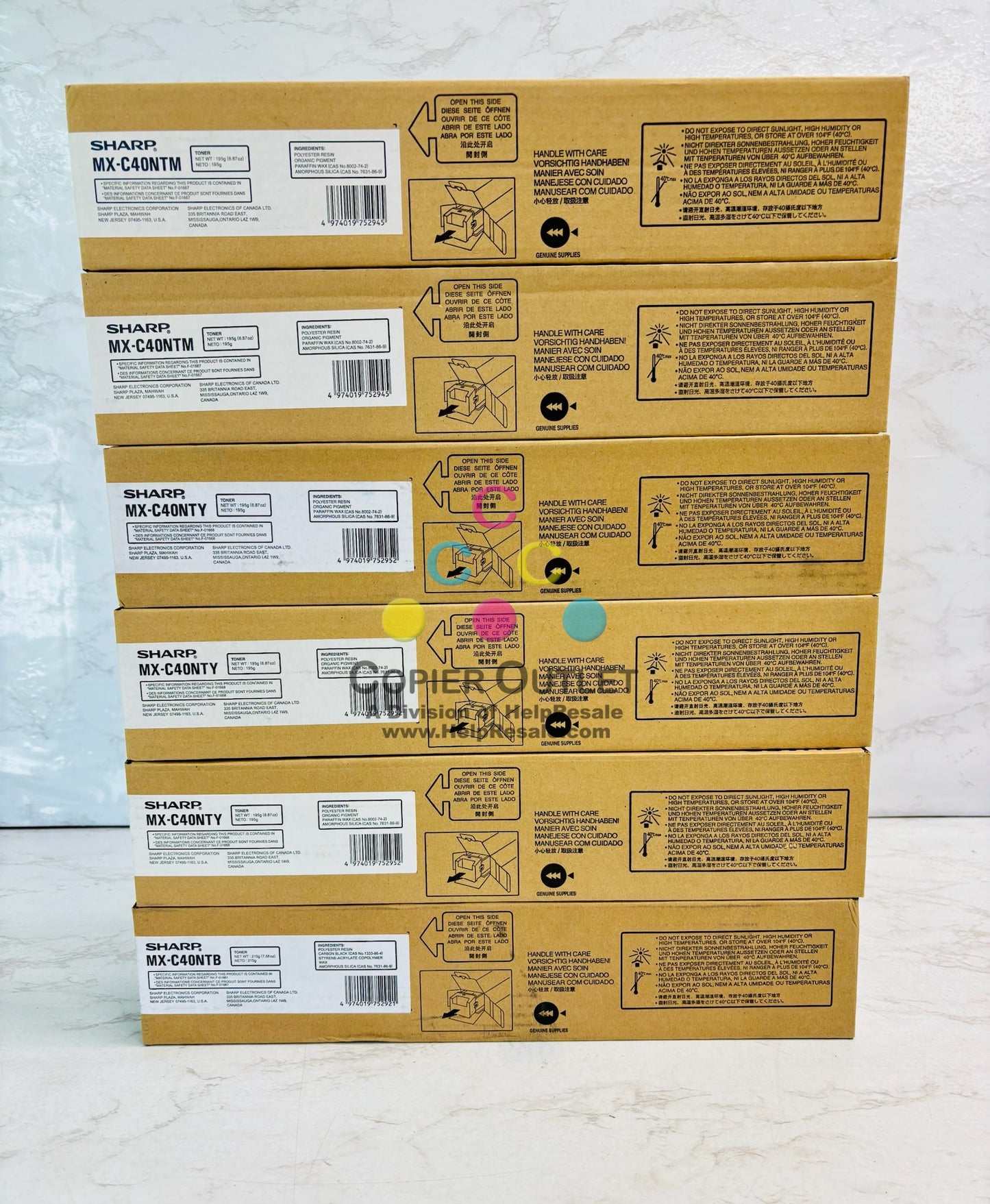 6 Genuine Sharp MX-C311, MX-C312 Magenta, Yellow, & Black Toner MX-C40NT MMYYYK
