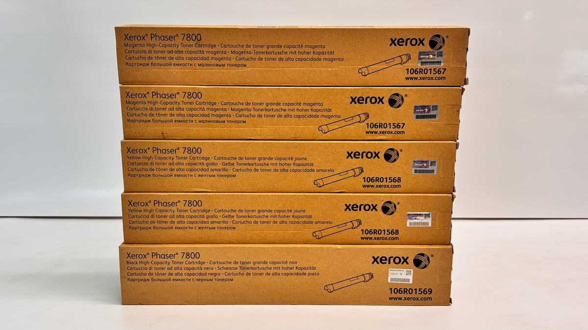 5 Genuine Xerox Phaser 7800,7800GX MMYYK High Capacity Toner 106R01567,68,69