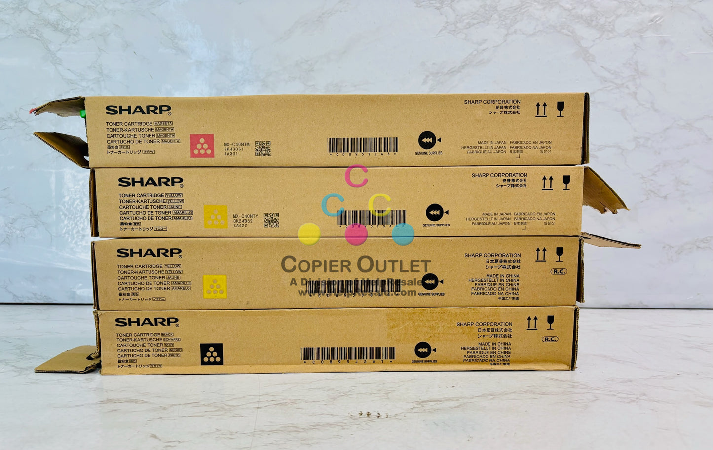 4 Open Genuine Sharp MX-C311, MX-C312 Magenta, Yellow, & Black Toner MX-C40NT MYYK