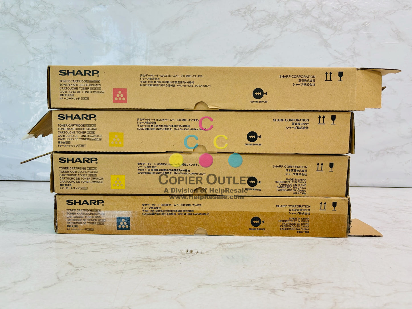 4 Open Genuine Sharp MX-C311, MX-C312 Magenta, Yellow, & Black Toner MX-C40NT MYYK