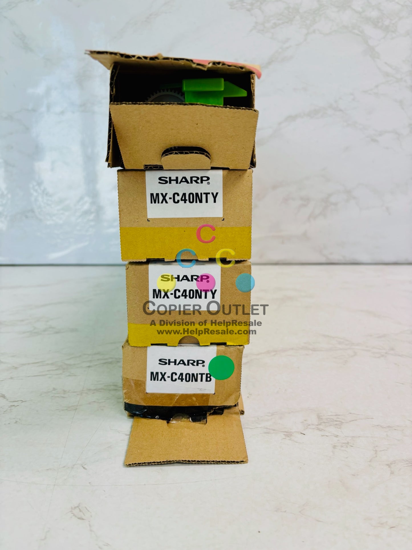 4 Open Genuine Sharp MX-C311, MX-C312 Magenta, Yellow, & Black Toner MX-C40NT MYYK