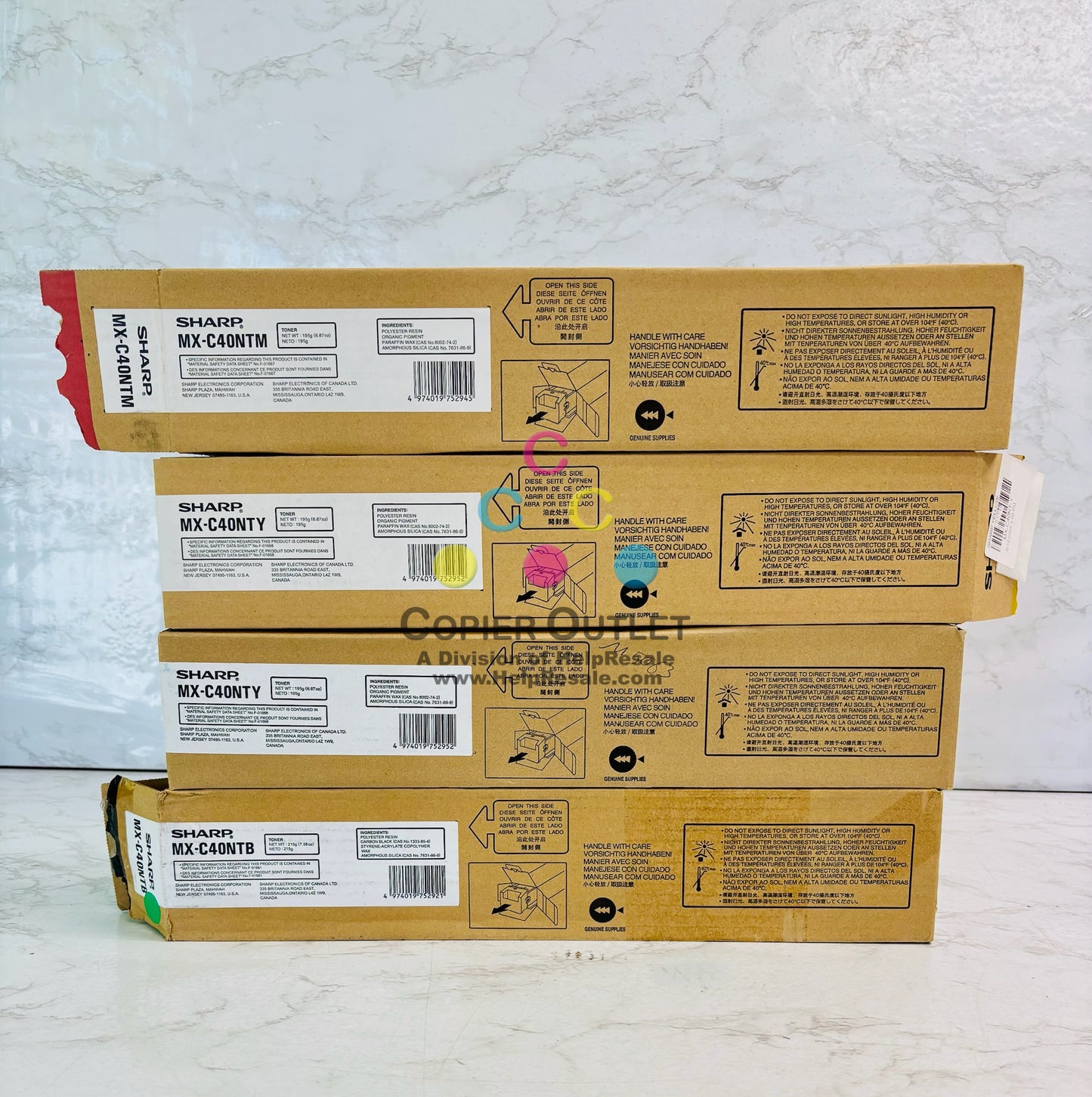 4 Open Genuine Sharp MX-C311, MX-C312 Magenta, Yellow, & Black Toner MX-C40NT MYYK