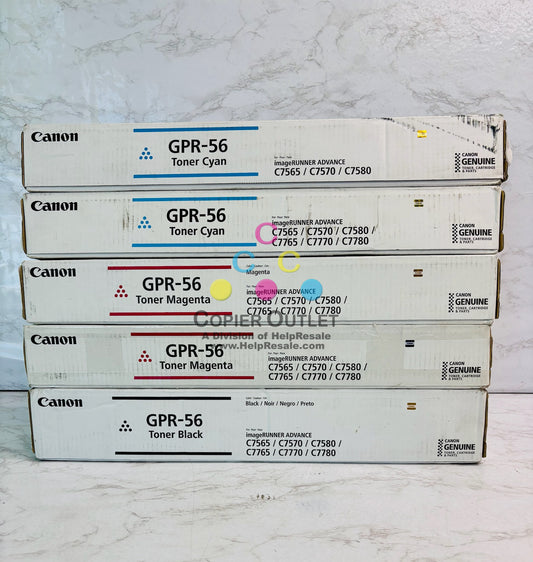 5 Genuine Canon iRAdv C7565,C7570,C7580 Cyan, Magenta, Black Toner GPR-56, GPR56