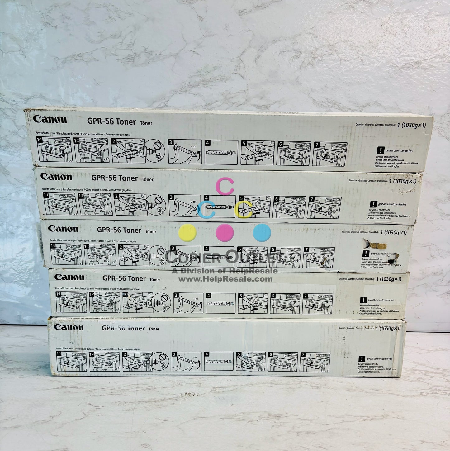 5 Genuine Canon iRAdv C7565,C7570,C7580 Cyan, Magenta, Black Toner GPR-56, GPR56