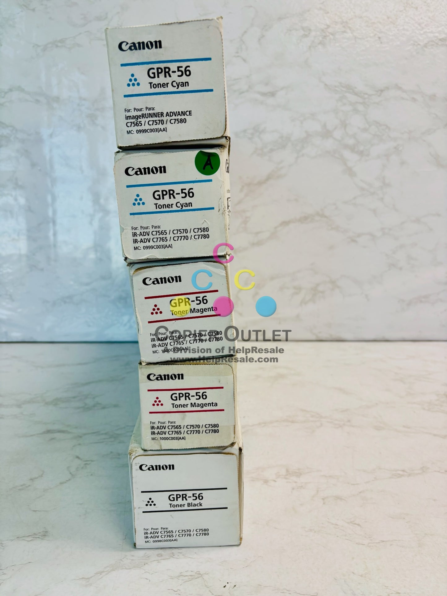 5 Genuine Canon iRAdv C7565,C7570,C7580 Cyan, Magenta, Black Toner GPR-56, GPR56