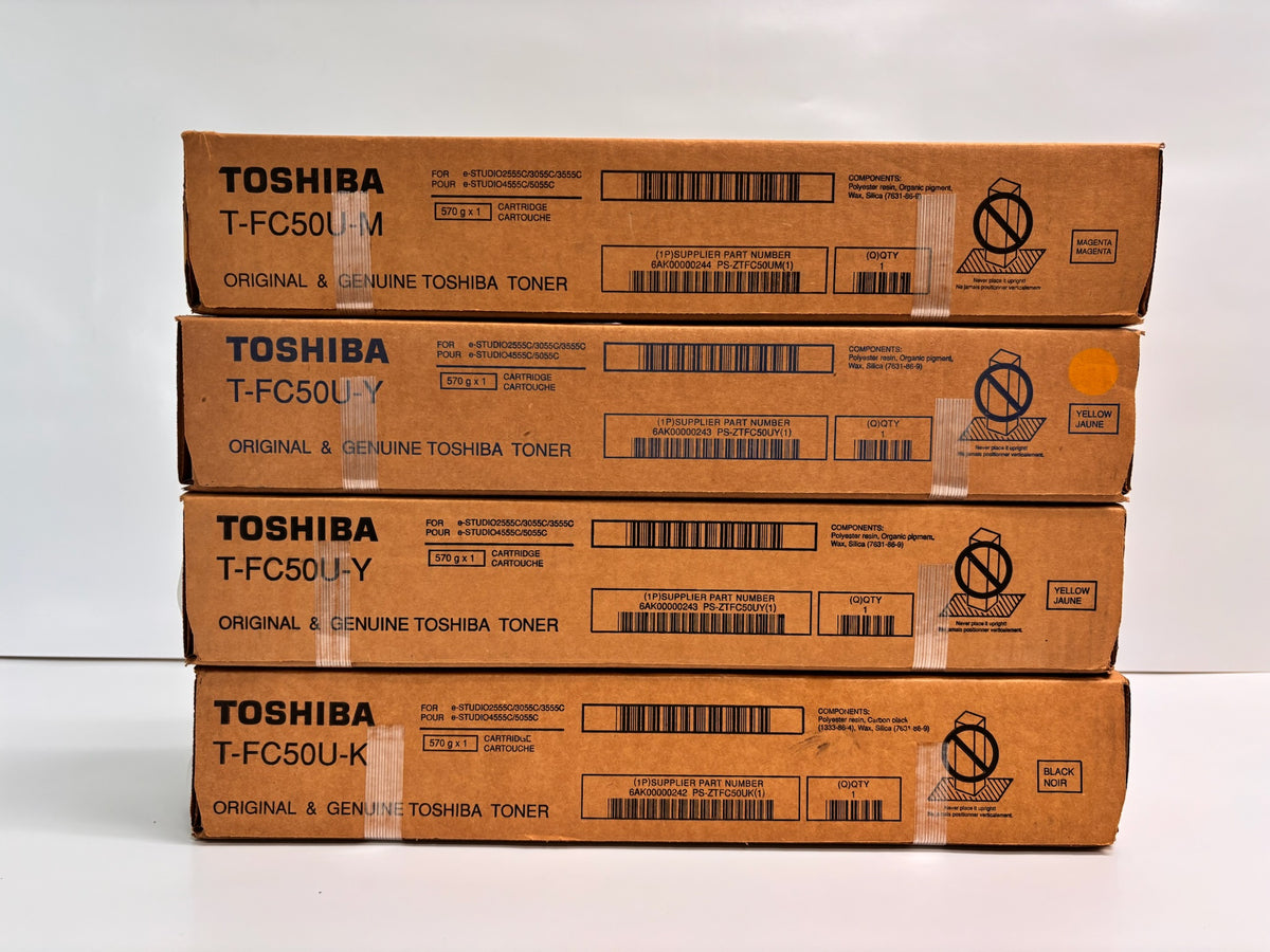 4 OEM Toshiba E Studio2555C,3055 Magenta, Yellow, Black Toners T-FC50U-MYYK