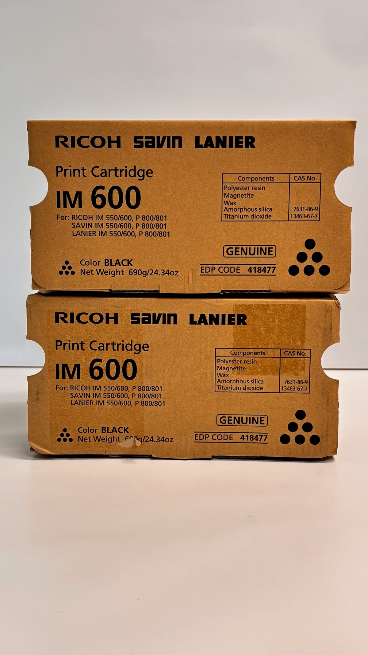 2 New Genuine Ricoh Savin Lanier IM600,IM550F,P800 Black Print Cartridge 418477