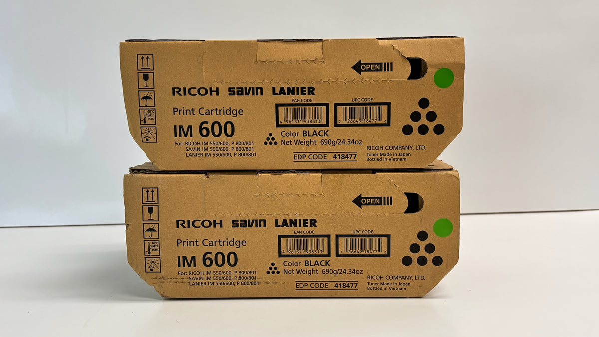 2 New Genuine Ricoh Savin Lanier IM600,IM550F,P800 Black Print Cartridge 418477