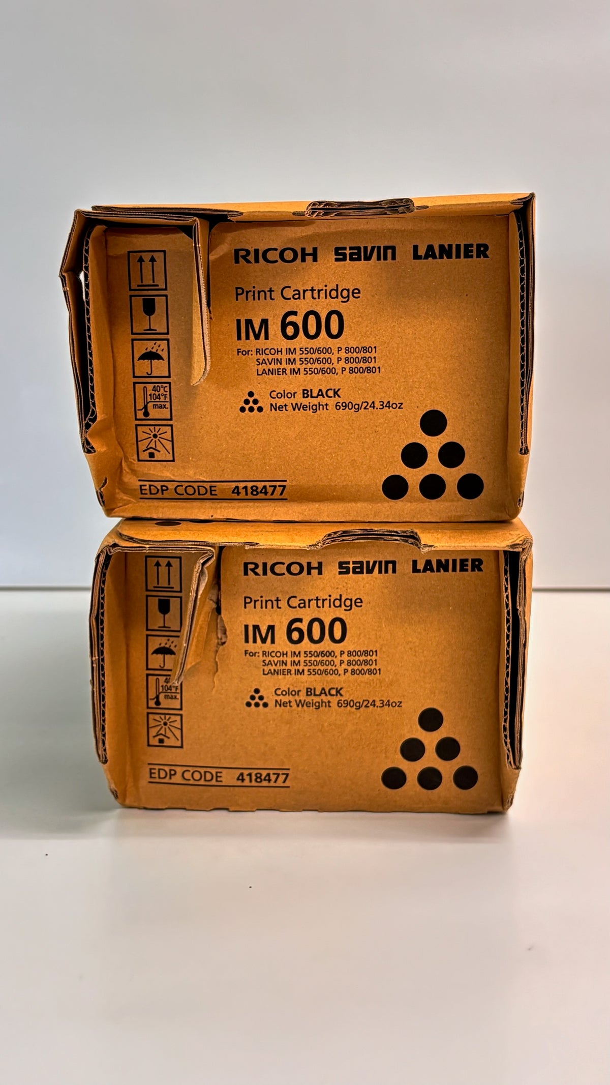2 New Genuine Ricoh Savin Lanier IM600,IM550F,P800 Black Print Cartridge 418477