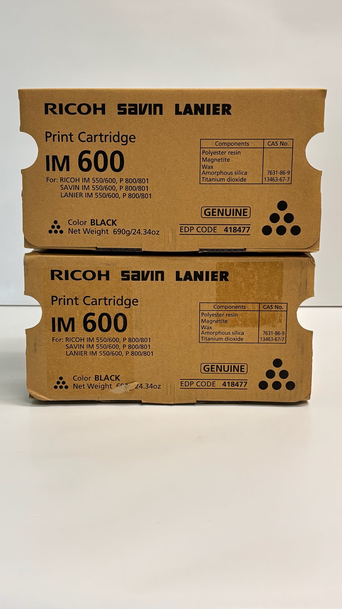 2 New Genuine Ricoh Savin Lanier IM600,IM550F,P800 Black Print Cartridge 418477