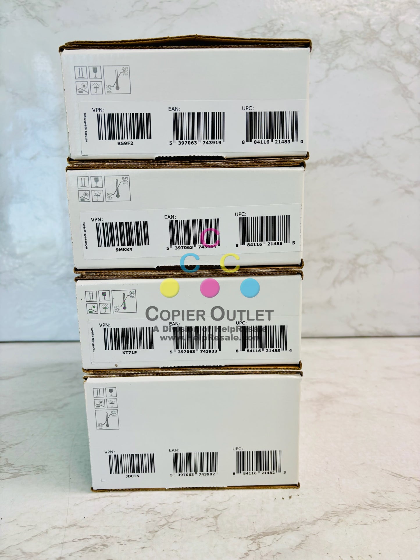 4 Genuine Dell S5840 Cyan, Mag., Yellow, & Blk Toner R59F2, 9MKKY, KT71F, JDC7N