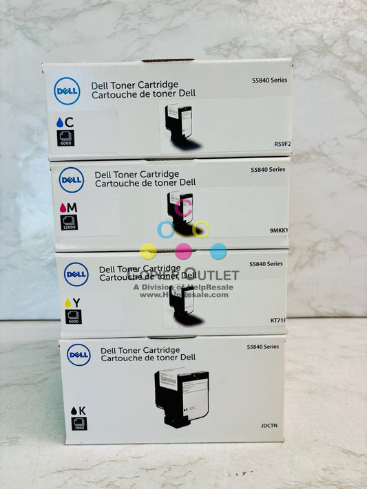 4 Genuine Dell S5840 Cyan, Mag., Yellow, & Blk Toner R59F2, 9MKKY, KT71F, JDC7N