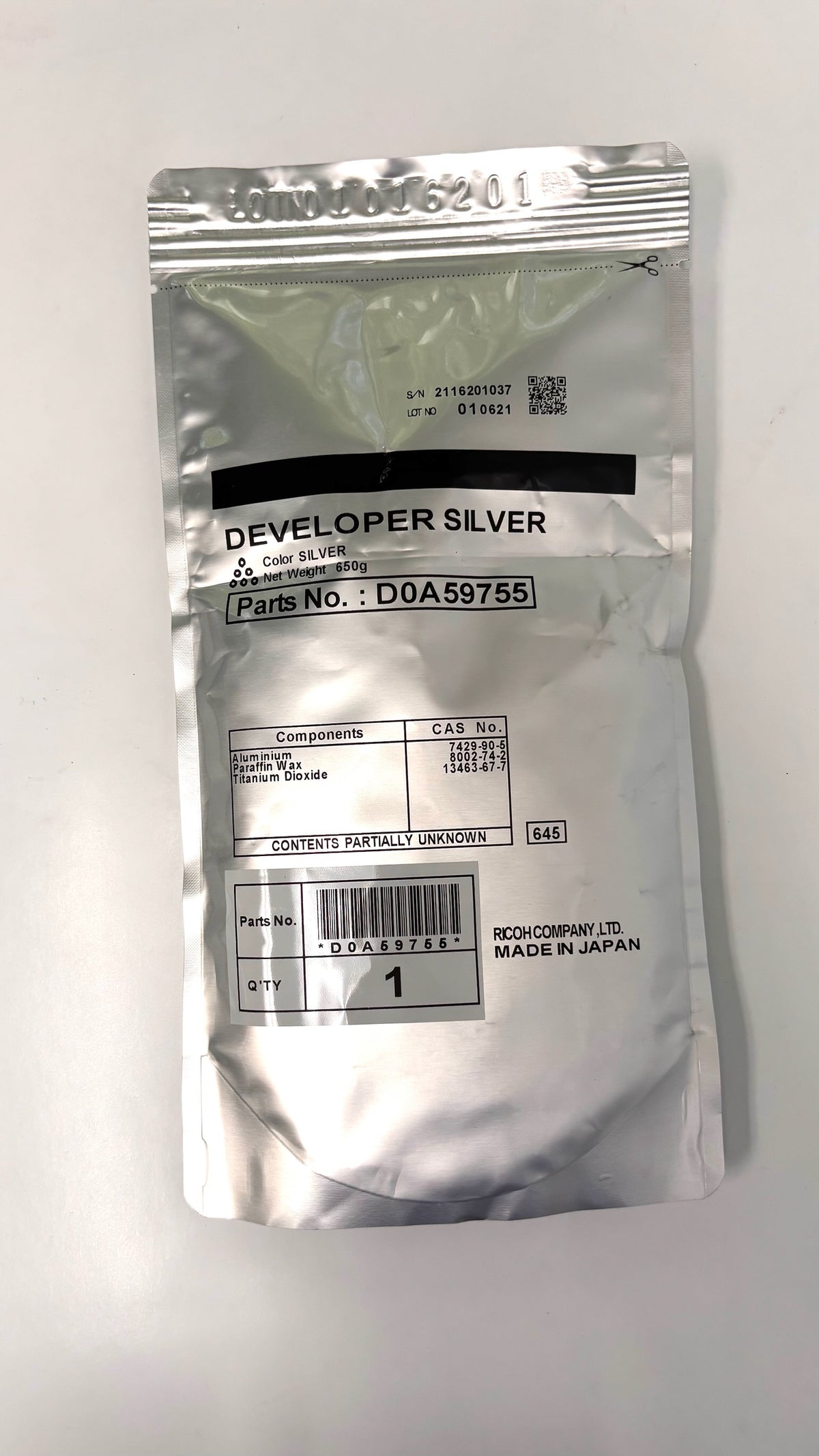 Genuine Ricoh Pro C7200 Series Silver Toner and Developer 828622 & D0A59755