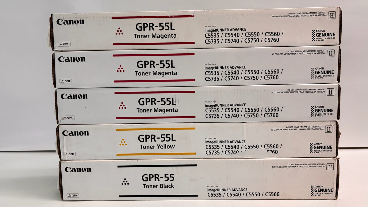 5 Genuine Canon imageRunner Advance C5535i, C5540i MMMYK Toner GPR55L, GPR55K