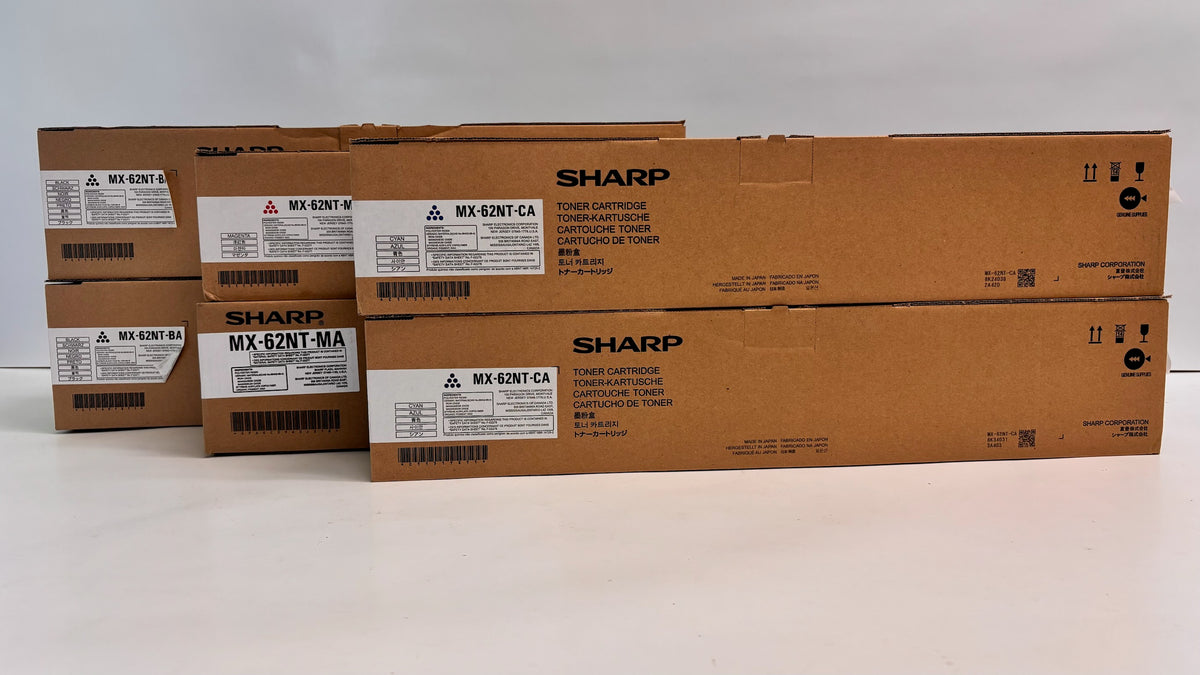 6 Genuine Sharp MX6240N,MX6500N,MX6580N Cyan Magenta & Black Toner MX-62NTCCMMKK