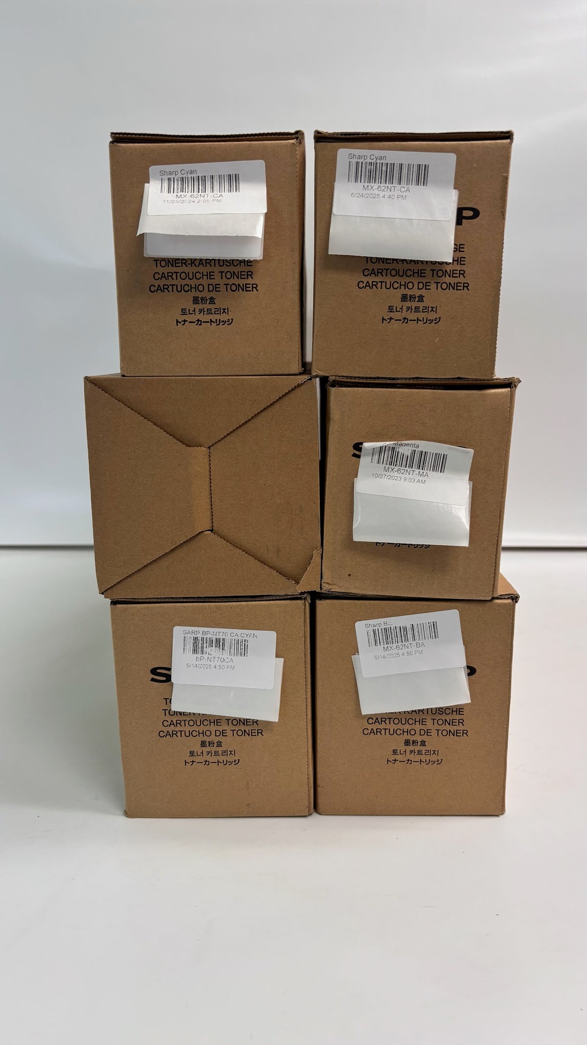 6 Genuine Sharp MX6240N,MX6500N,MX6580N Cyan Magenta & Black Toner MX-62NTCCMMKK