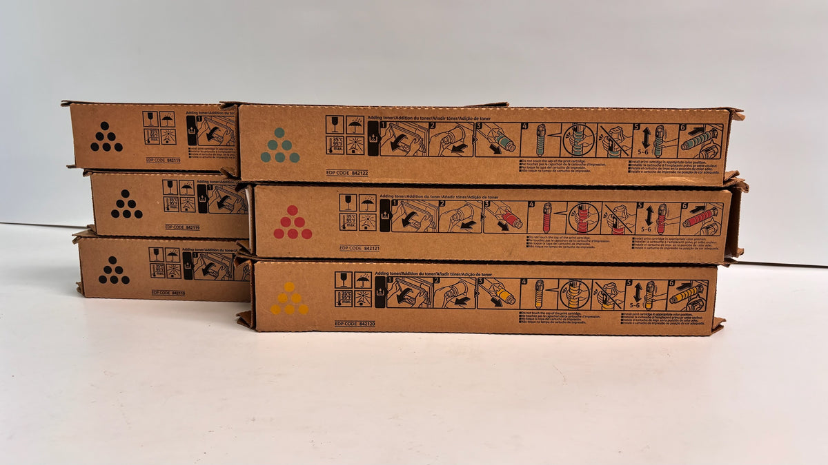 6 Genuine Ricoh MP C305, C305H CMYKKK Toners 842119, 842120, 842121, 842122