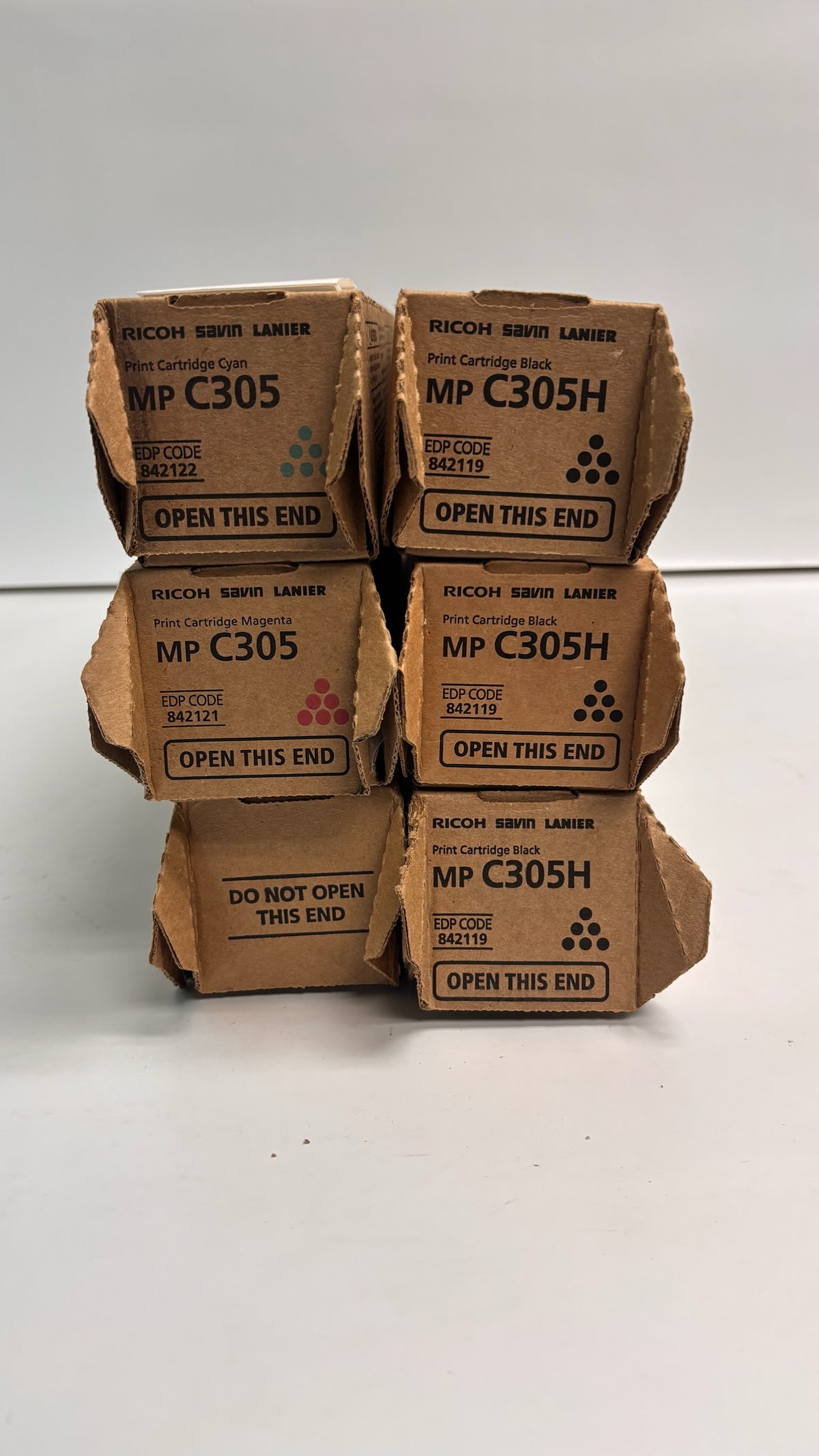 6 Genuine Ricoh MP C305, C305H CMYKKK Toners 842119, 842120, 842121, 842122
