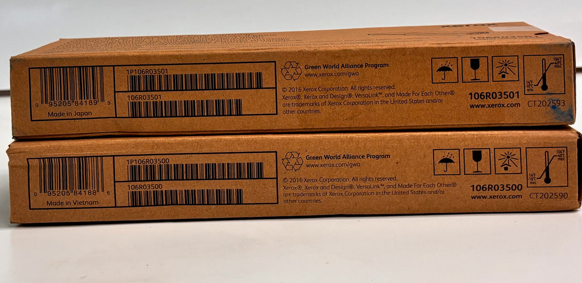 2 Genuine Xerox C400, C405 Yellow & Black Standard Yield Toners 106R03500, 106R03501