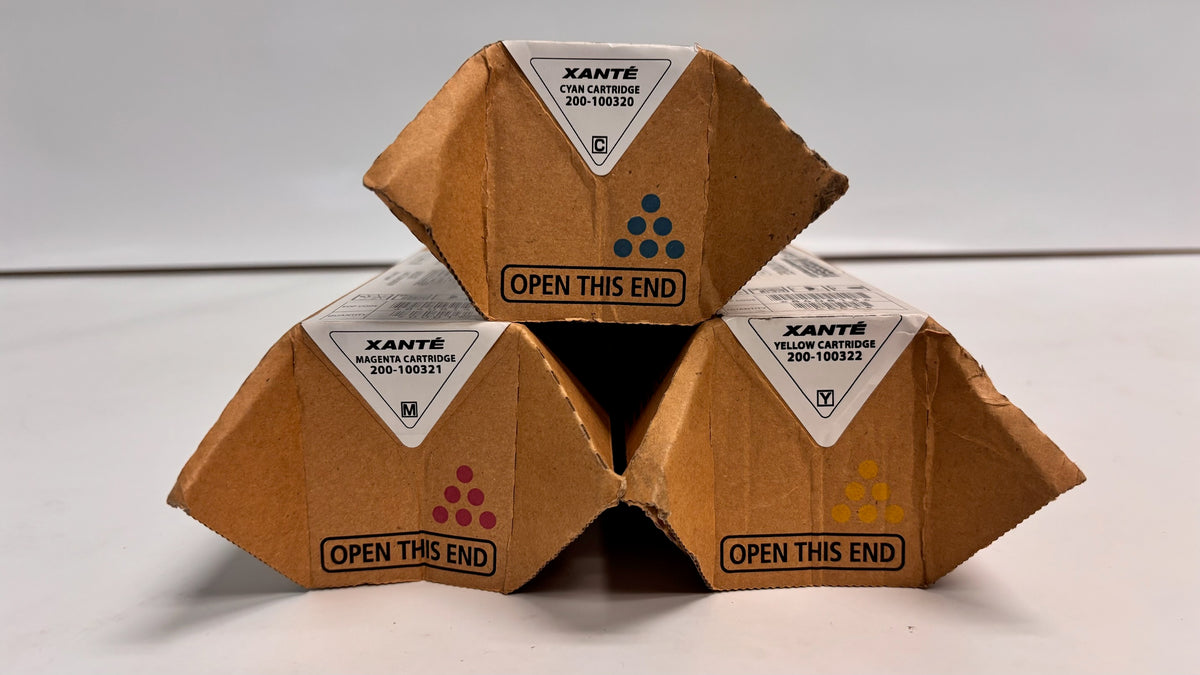 3 Genuine Xante Impressia Cyan, Magenta & Yellow Toners 200-100320,100321,100322