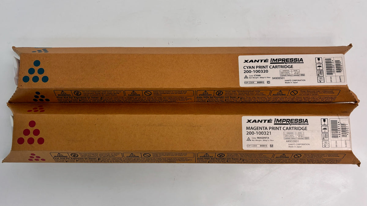 2 Genuine Xante Impressia Cyan & Mag Toner 200-100320, 200-100321(840814,840815)
